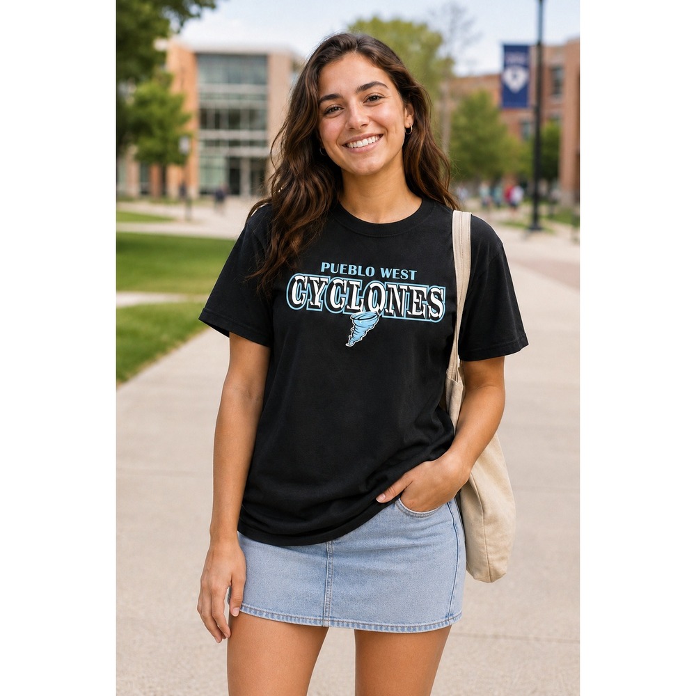 Jerzees Pueblo West Cyclones T-Shirt Women Large Black Excellent Graphic Tee
